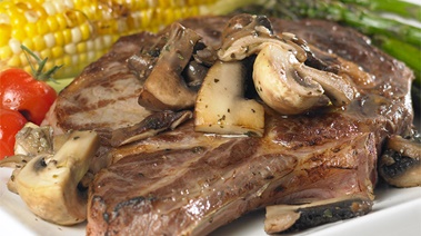 Grilled Rib Steaks with Mixed Mushroom Saute