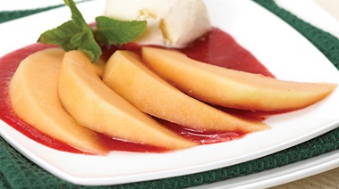 Sliced Cantaloupe with Fresh Strawberry Sauce