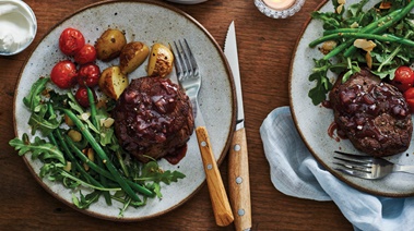 Steak with Red Wine Thyme Sauce